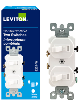 Leviton 15 Amp Commercial Grade Combination Two Single Pole Grounding Toggle Switches in White