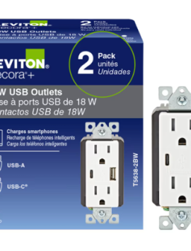 Leviton Decora USB Receptacle Type AType-C 18W, White